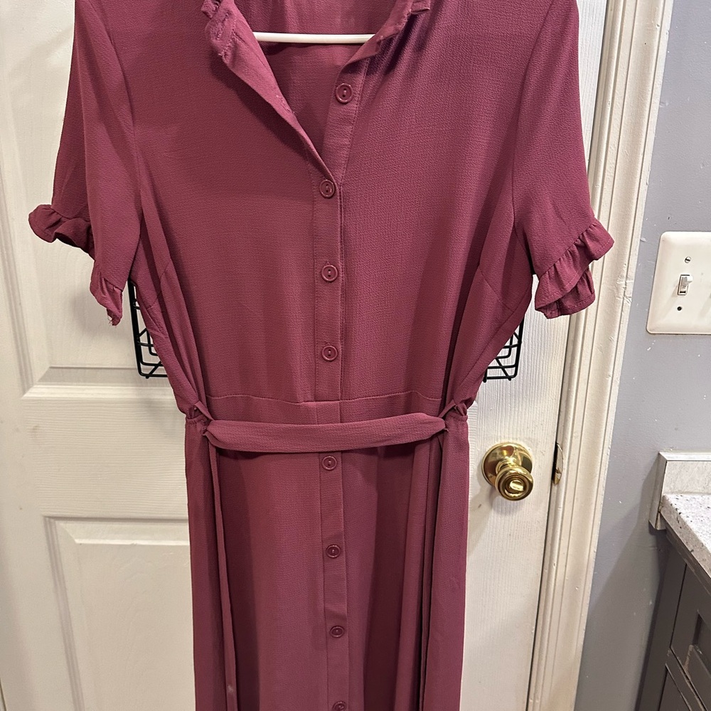 Rachel Zoe Pink Flutter Sleeve High Low Shirt Dress